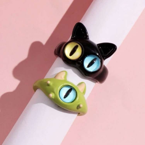 Cat and Monster Couples Ring Set - Picture 2 of 5